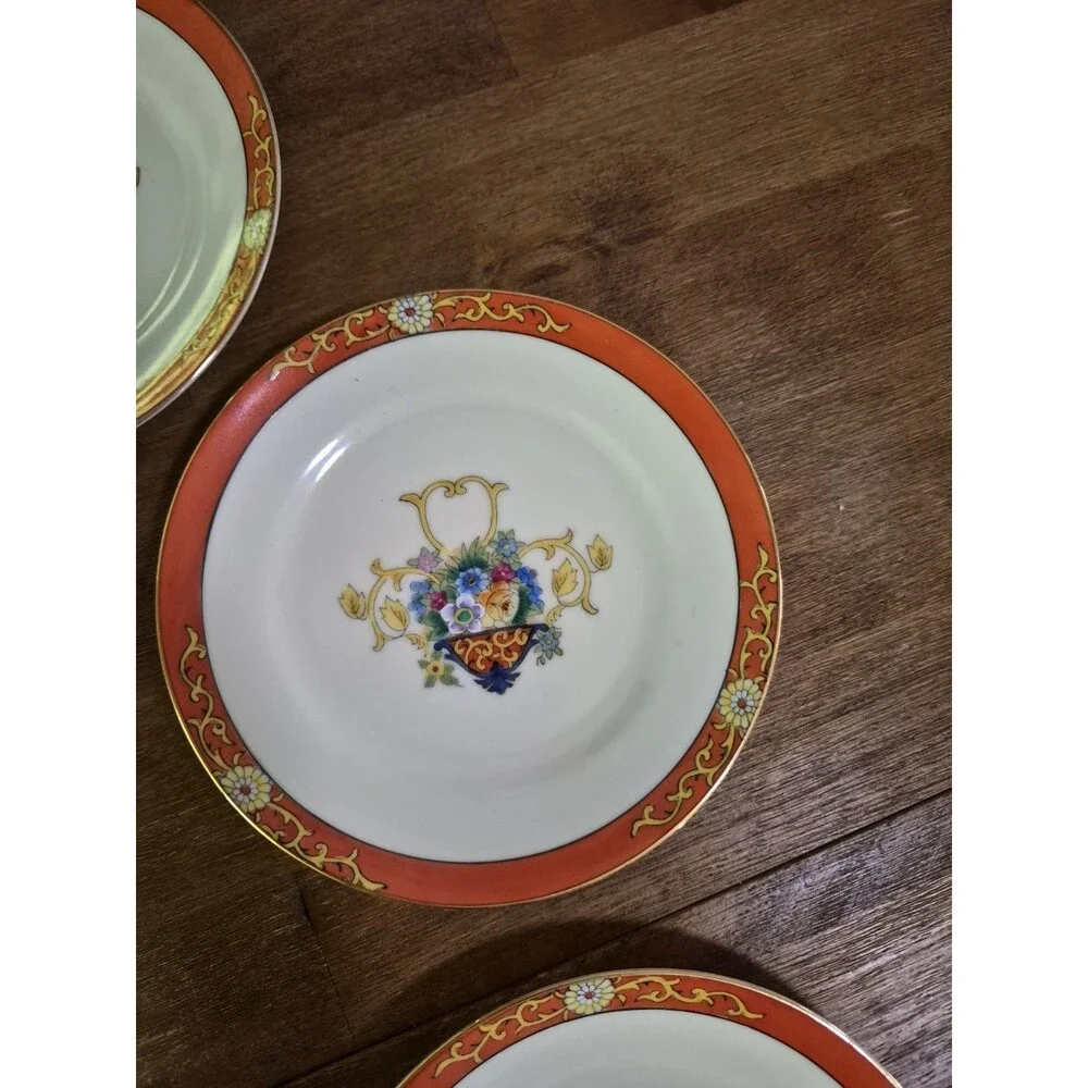Early Noritake Hand-painted China Cake Service With 6 Cake Plates